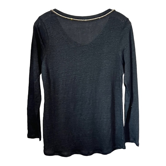 Soft Surroundings Linen Pajama Top Black Jeweled V-Neck Long Sleeve Shirt XSP - Picture 4 of 5